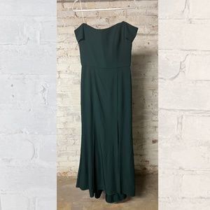 amsale eden off the shoulder crepe hunter green bridesmaid dress [size 12]